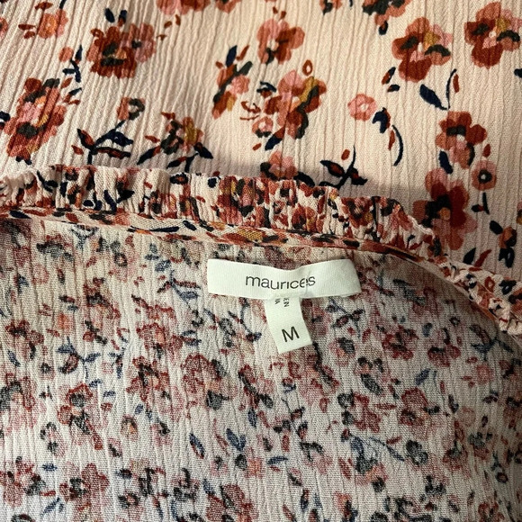 Maurices Tunic Babydoll Top Pink Ditsy Floral Print Lace-up Front Medium Women’s - Picture 10 of 12